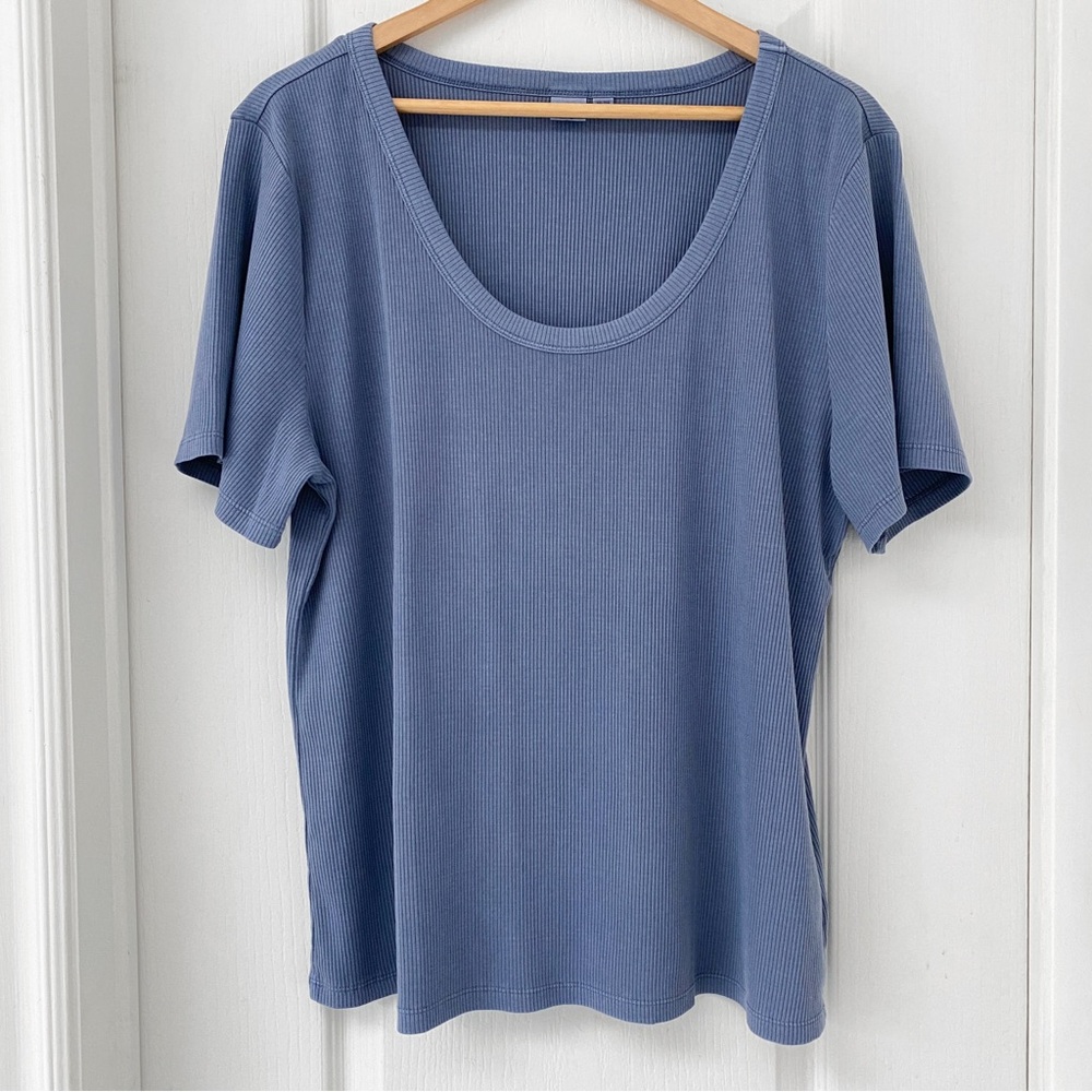 GAP Ribbed Blue Scoop Neck Tee XXL | Soft Stretch Short Sleeve Top